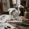 Vintage Halloween Skeleton Decor Vulture Statue, Realistic Bird Bone Figurine for Distressed Texture Home Decor, Spooky Tabletop Ornament Living Room