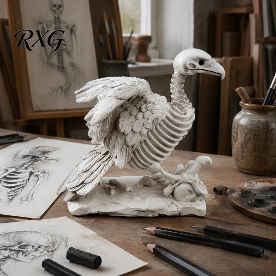 Vintage Halloween Skeleton Decor Vulture Statue, Realistic Bird Bone Figurine for Distressed Texture Home Decor, Spooky Tabletop Ornament Living Room