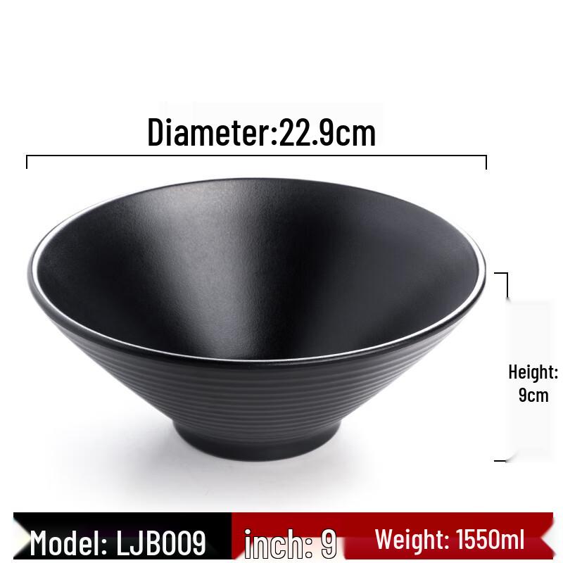 Black Melamine Ramen Noodle Soup Bowl