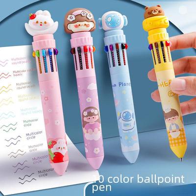 Kaba Bear Penna a Sfera a Scatto a 10 Colori Cartone Animato Carino - Penna a Olio Multicolore
