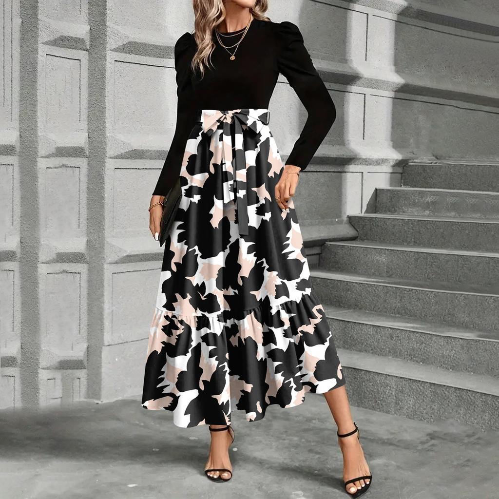 Women's Floral Print High Waist Fashionable And Elegant Dress