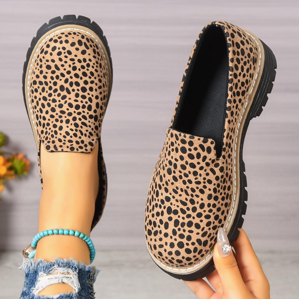 Women's Wide Width Leopard Print Loafers, Bow Detail Platform Slip-Ons, Fashion Flat Shoes Wholesale for Women