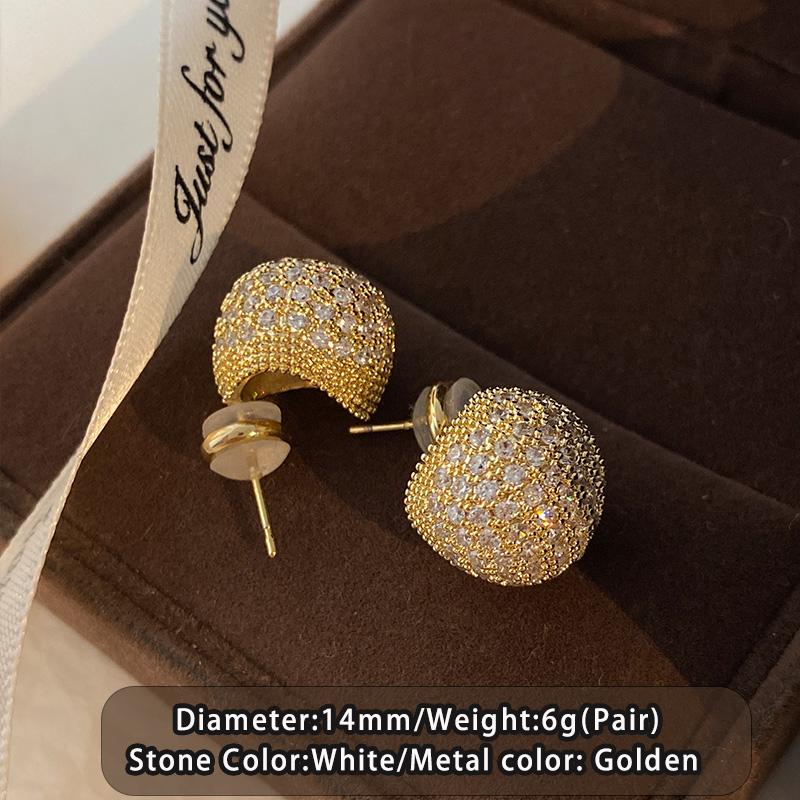 

Light Luxury Semi-Circular Metal Earrings With Micro-set Zirconia A Sparkling Jewelry Accessory Pretty For Women s Party Style