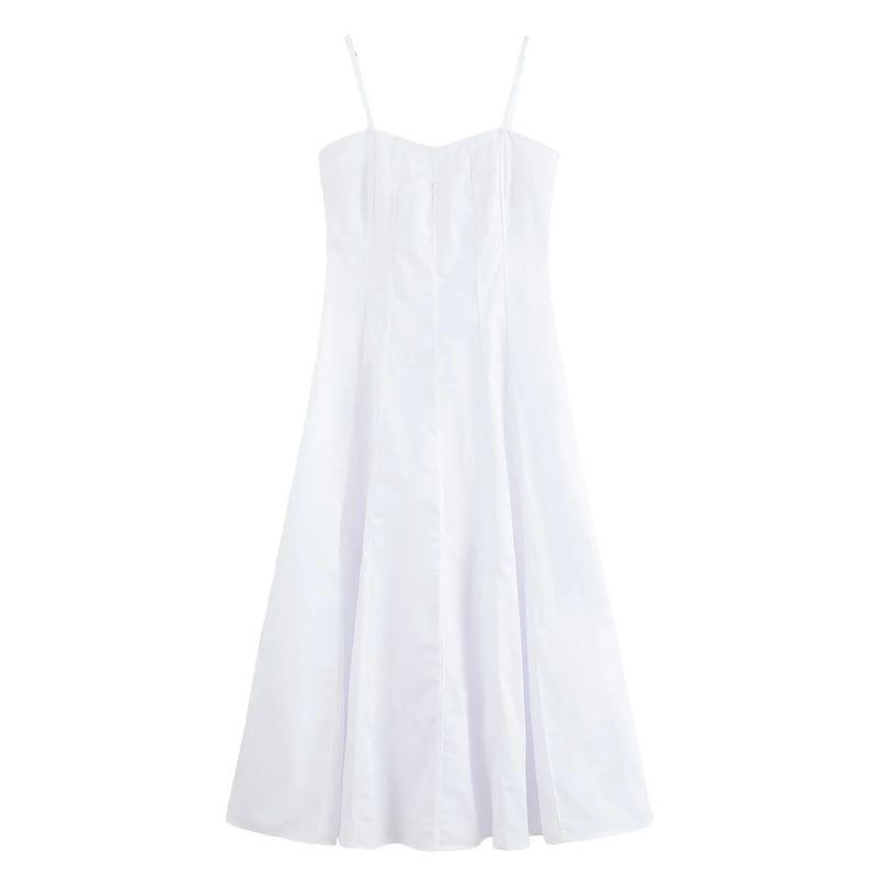 Summer New Product Women's Clothes Cotton A- Line Hem V Neck Sleeveless Poplin Strap Length Dress 2973654