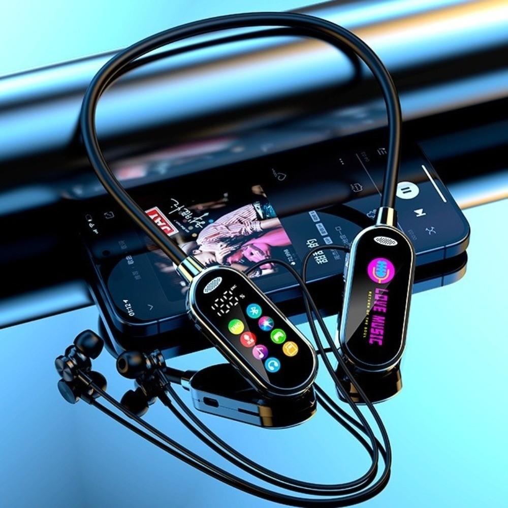 LED Display Neckband Headsets Color Screen Noise Reduction Earbuds Neck-hanging