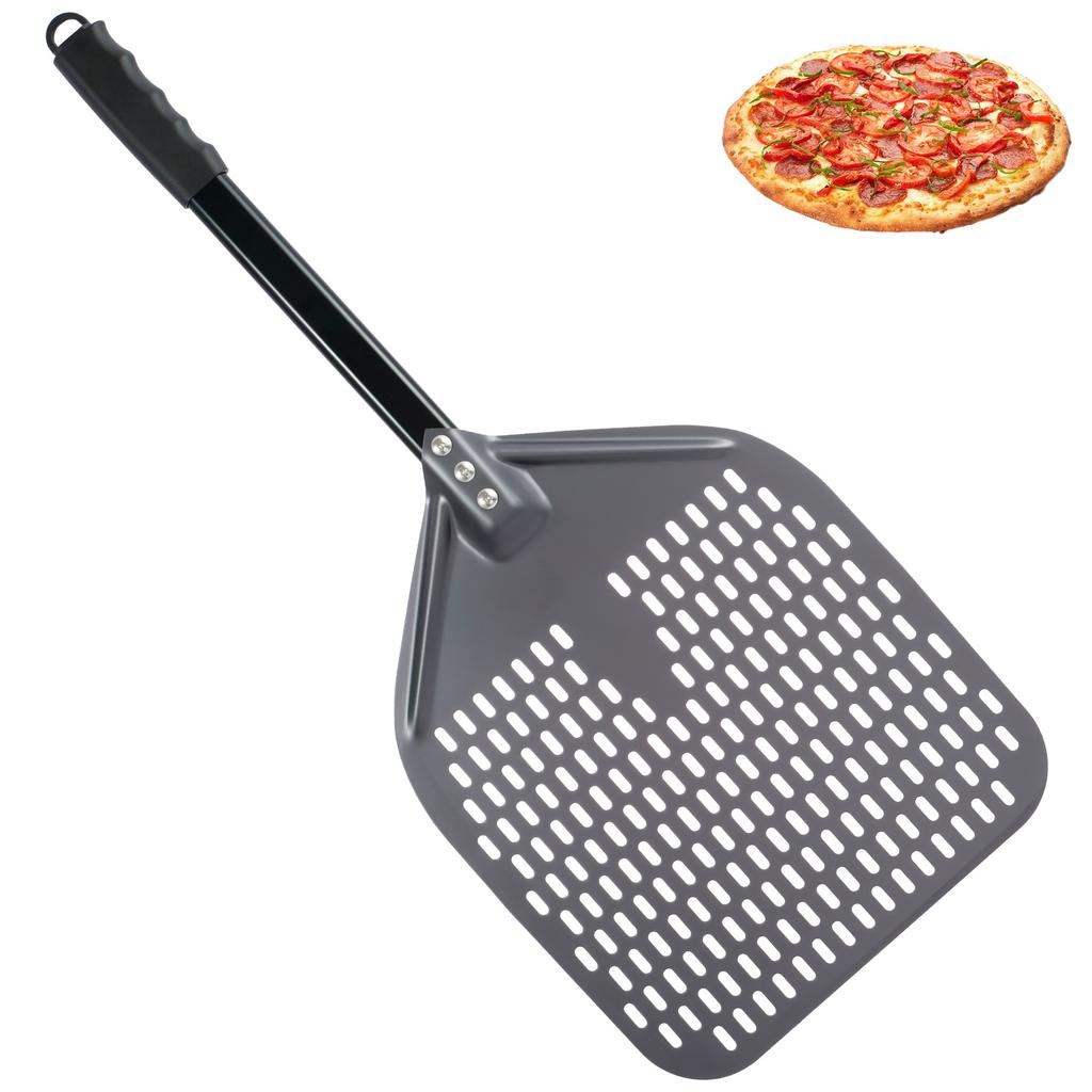12inch Pizza Peel Aluminium Alloy Pizza Shovel with Handle Non-Stick Perforated Pizza Shovel Lightweight Pizza Shovel Reusable