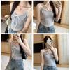 Damen Koreanischer Stil Colorblock Schnür-Cami, Enganliegendes Baumwoll-Tanktop mit V-Ausschnitt und integriertem BH