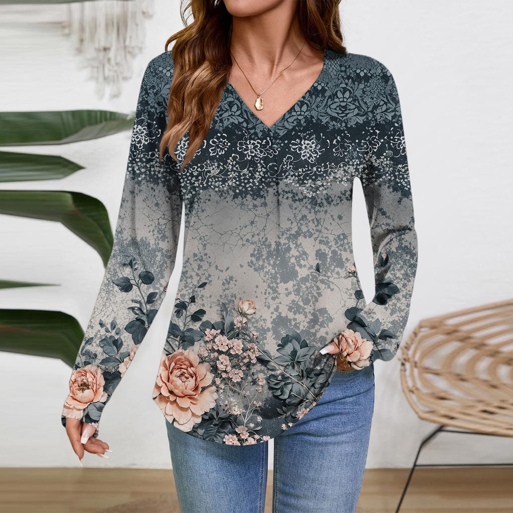 Women Long Sleeve Tops Dressy Casual V Neck Tshirts Basics Tee Vacation Fall Fashion Clothes