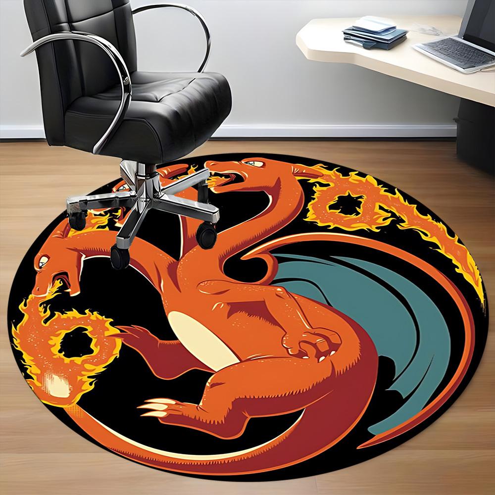 1PC Dragon Fire, Pokémon Office Round Rug, Non-slip, Soft and Durable Office Rug for Interior Decoration, Perfect for Office yy250915099