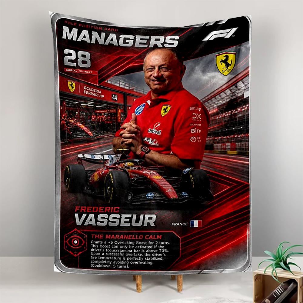 Wall Hanging Tapestry - Frederic Vasseur Ferrari F1 Managers Trading Card 2024 Poster for Living Room