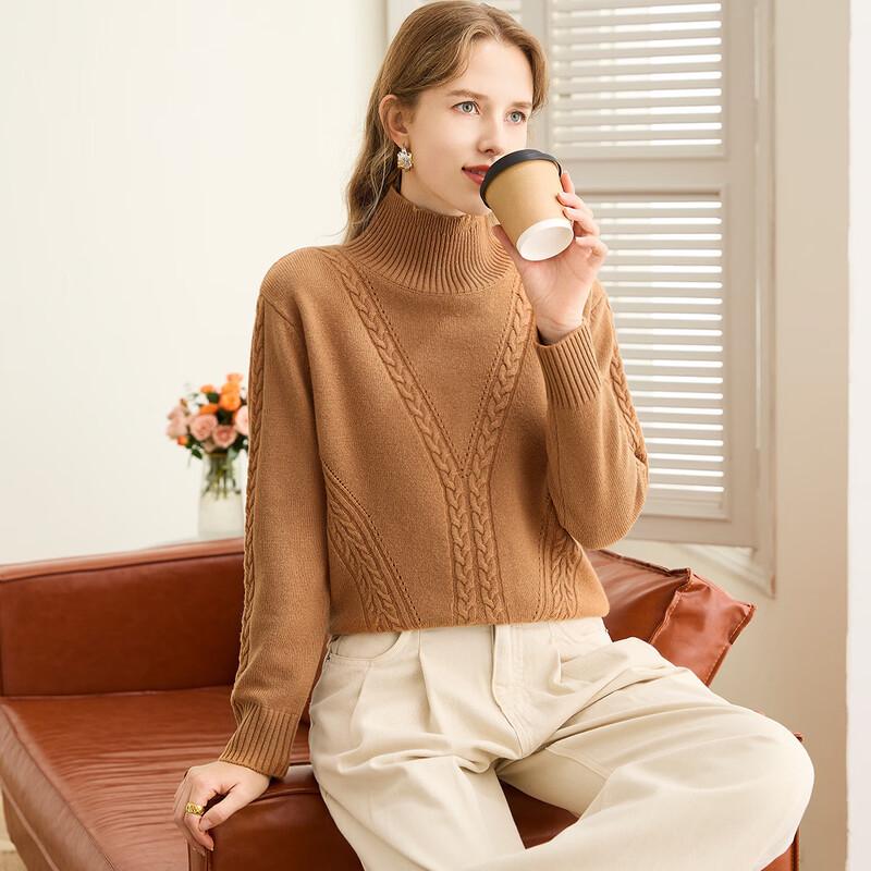 

TUHUANG Women s 100% Merino Wool Cable Knit Turtleneck Sweater L 165/88A