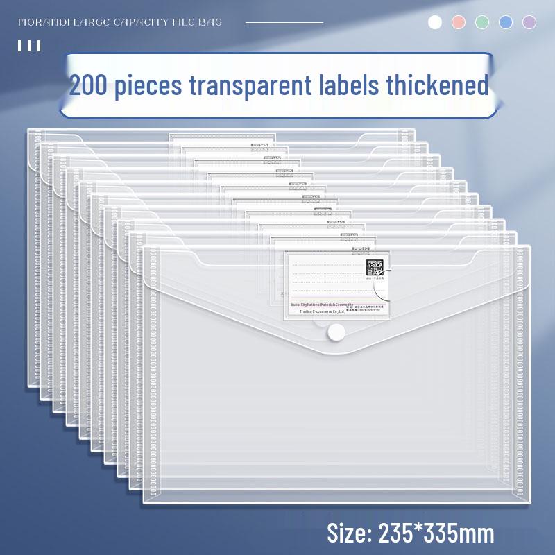 Transparent A4 File Bag, Large Capacity Snap Button, Test Paper & Document Storage for Students