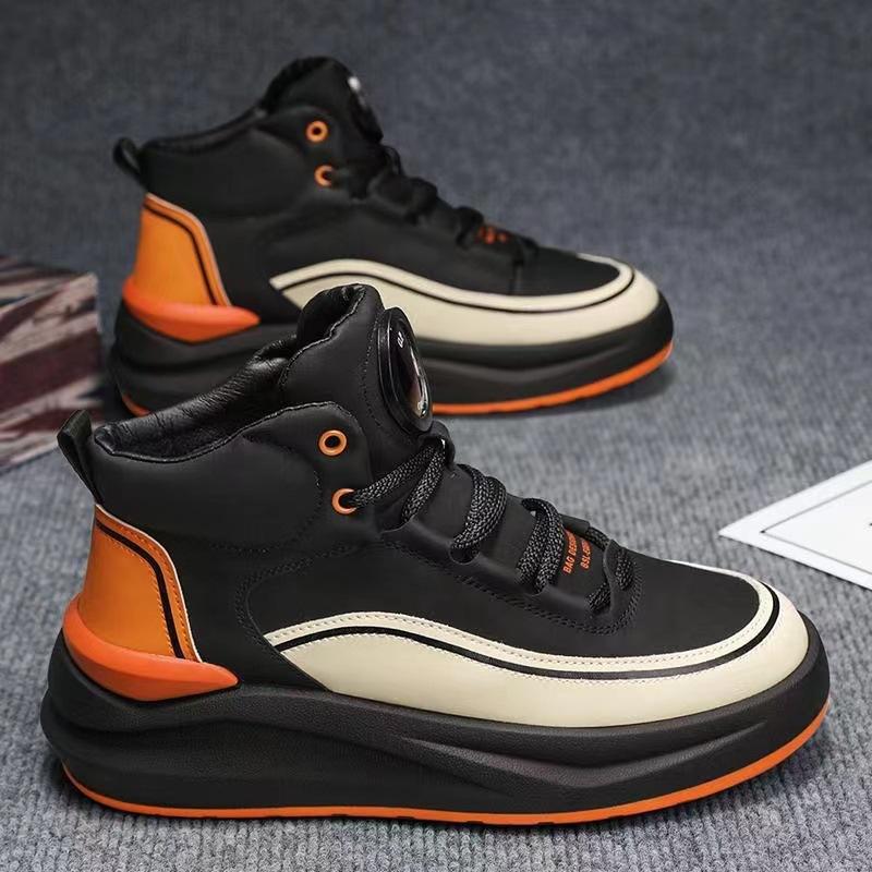 New High Top Men's Shoes Thick Soled Height Increasing Fashion Casual Shoes Leather Surface Soft Soled Running Sports Shoes