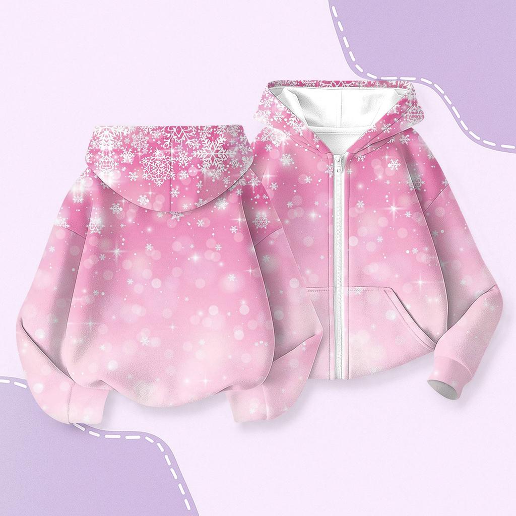 Children's Fashion Christmas Printed Long Sleeved Hooded Sweatshirt, Girls' Hoodie Jacket