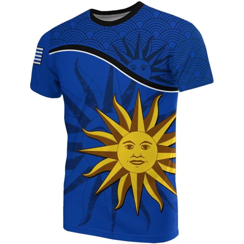 Uruguay Flaggenmuster Herren Damen T-Shirt Fußballtrikots Täglich Lässig Sport Übergröße Fitnessstudio Oberteile 3D Druck T-Shirt Für Mann Kleidung