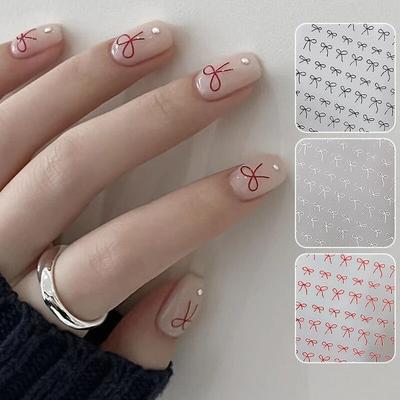 1Pc Bowknot Ribbon Nail Sticker French Bow Decals Self Adhesive Manicure Decorations DIY Cute Nail Accessories