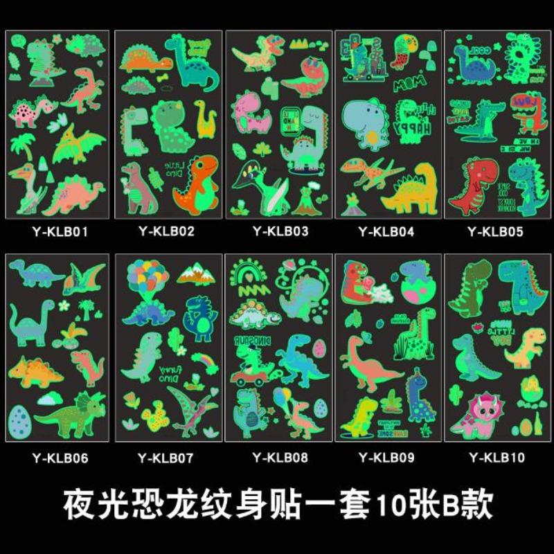 10Sheets Luminous Tattoo Anime Stickers Toys Children Body Art Temporary Fake Tattoos Waterproof Cartoon Unicorn Animal Mermaid