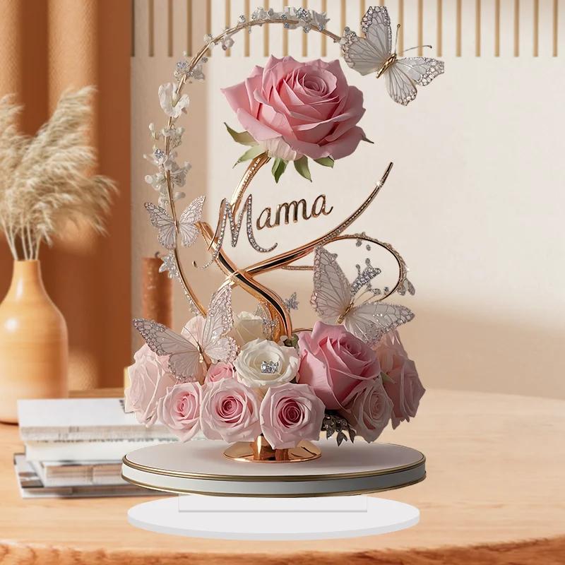 1 Stück 8 Zoll Flache Acryl Rose Kann Ständer MAMA Mutter Geburtstagsgeschenk Muttertag Jubiläumsdekoration Tisch Kind zu Mutter Mama