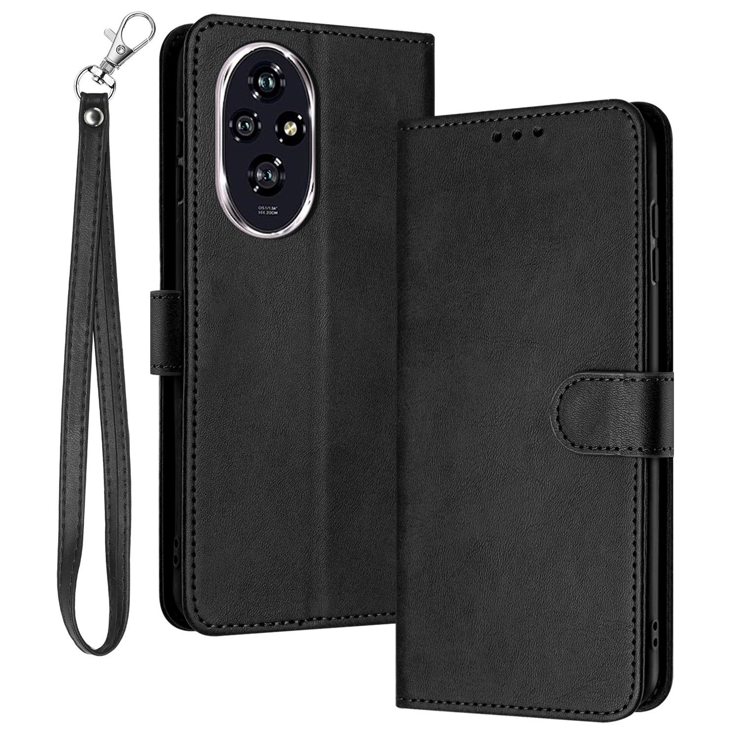 

For Honor 200 5G Case Card Slots Holder Leather Phone Cover Handbag Calf Texture Black