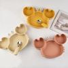 3Pcs/Set Baby Safe Silicone Dining Plate Food Feeding With Spoon Fork Cartoon Children Dishes Prevent Tipping Over And BPA Free