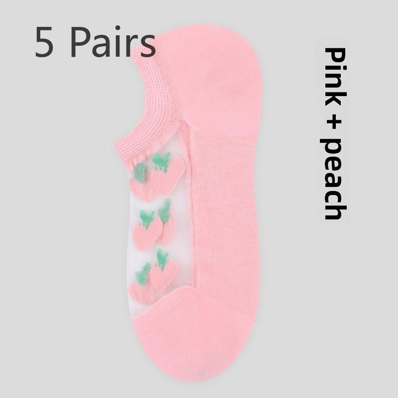 5 Paar Socken Damen Frühling Sommer Damen Socken Frucht Glasseide Atmungsaktiv Damen Unsichtbare Socken Damen Bootssocken