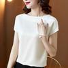 Round Neck Short Sleeve Women's Solid Color Mulberry Silk Top Large Size Loose Satin Bottoming Shirt