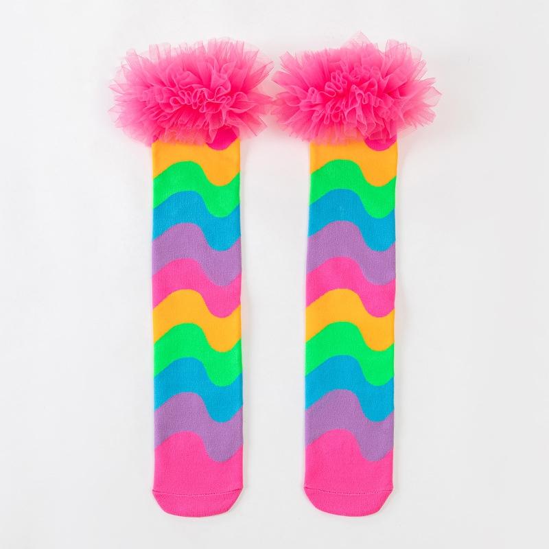 

Rainbow Color Patchwork Girls Stockings Ruffles Party Children Princess Socks Fashion Soft No Heel Kids Autumn Spring Long Socks рожевий