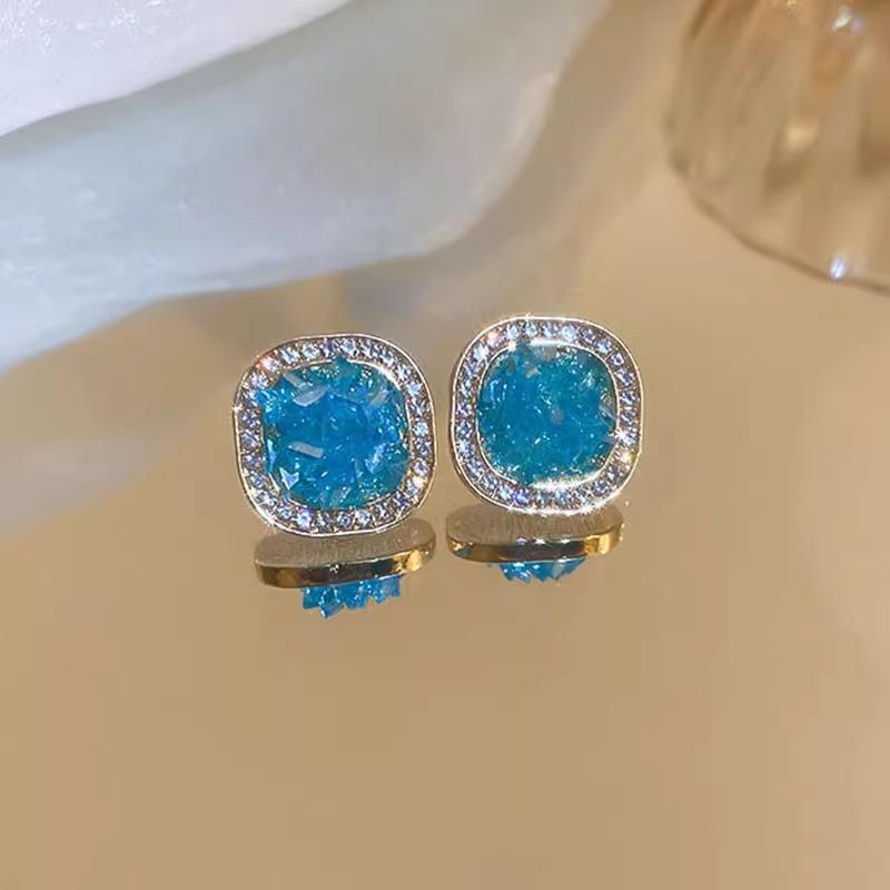 925 Silbernadel Kristall Diamant Quadratische Ohrringe Schlichtes Design Stecker Modeohrringe