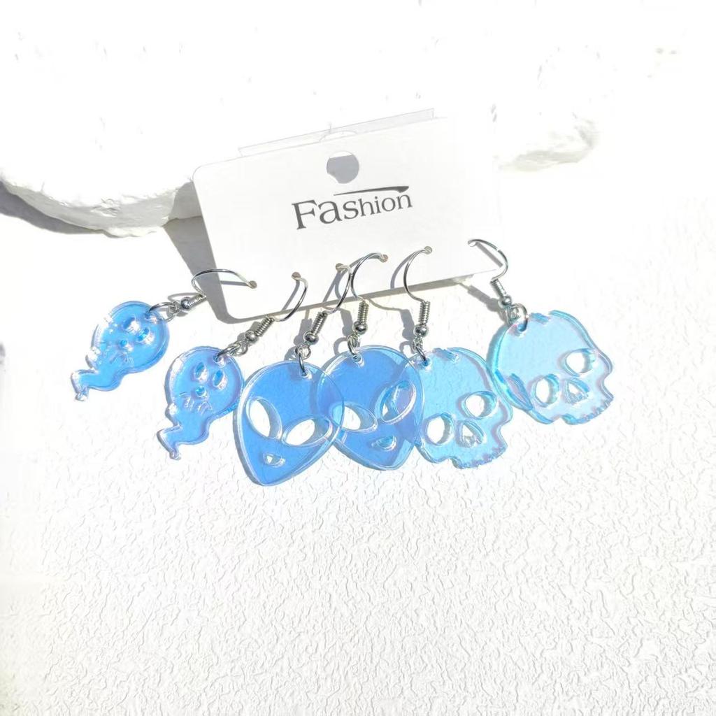 Halloween UFO Ghost Face Pumpkin Head Earrings: Cute, Exaggerated, Scary, Glittery, Bright Earrings for Women