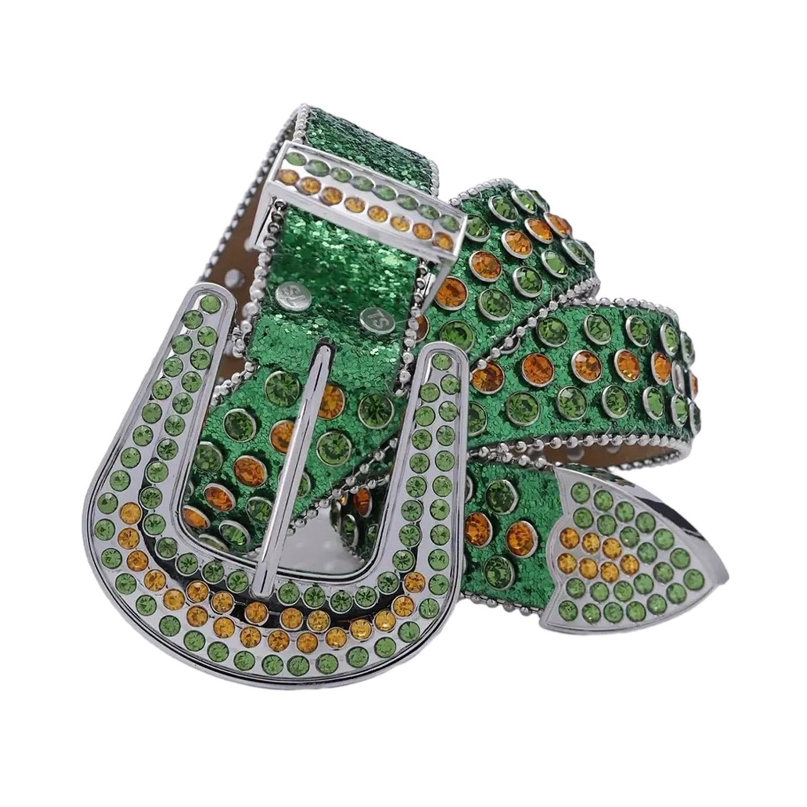 

Блестящие ремни со стразами Взрослый темперамент Повседневные поясные ремни Западный ковбойский ковбойский модный ремень для джинсов юбки зелёный