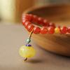 Natural Southern Red Agate Liangshan Cherry Red Single-Loop Bracelet with Southern Red Agate and Amber Pumpkin Pendant, Fresh and Fashionable Style