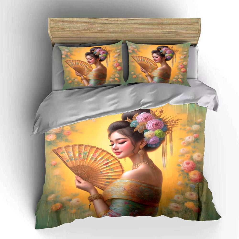 Floral, Fan, Elegant Portrait. Bedding Sets Duvet Cover Sets Duvet Covers Pillowcases(1 * Duvet Cover 2 * Pillowcases Without Duvet Insert)