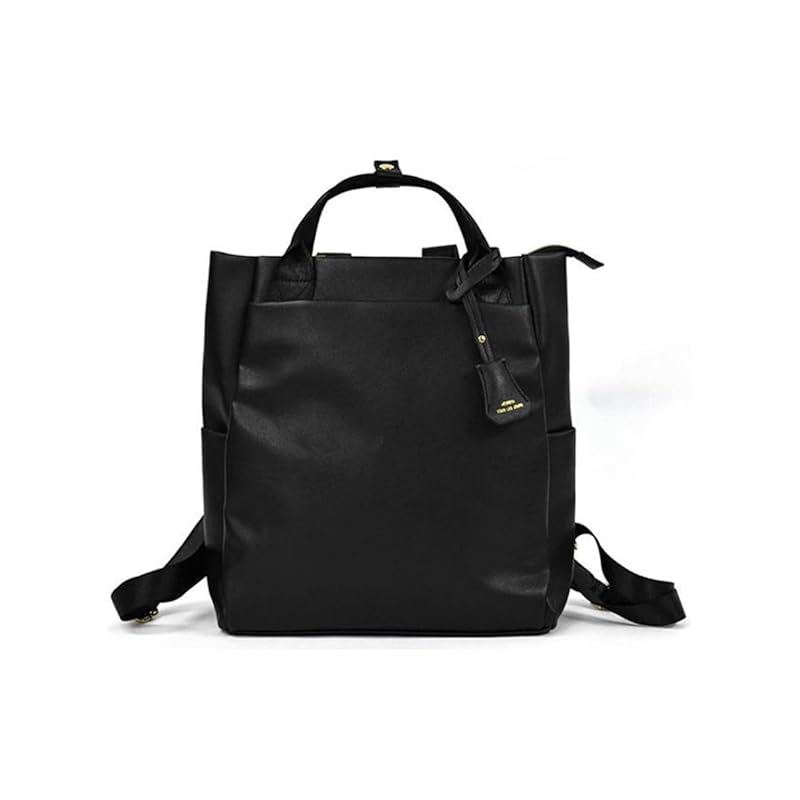 

With charm Synthetic leather tote backpack 2way tote bag backpack mothers bag (black)