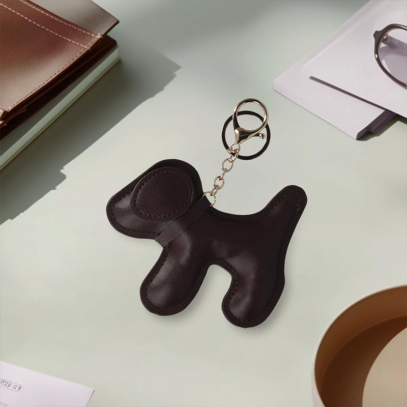 Women Girls Cartoon Dog Creative Pendant Bag Decorations PU Leather Cute Solid Color Fashion Keychain Decorative Gift Accessories