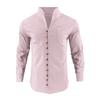 Mens Stand Collar Solid Color Loose Casual Long Sleeve Shirt