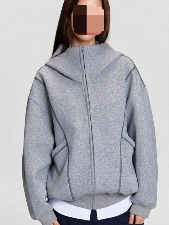 Unisex Trendy Heavyweight Hooded Cardigan with Contrast Stitching