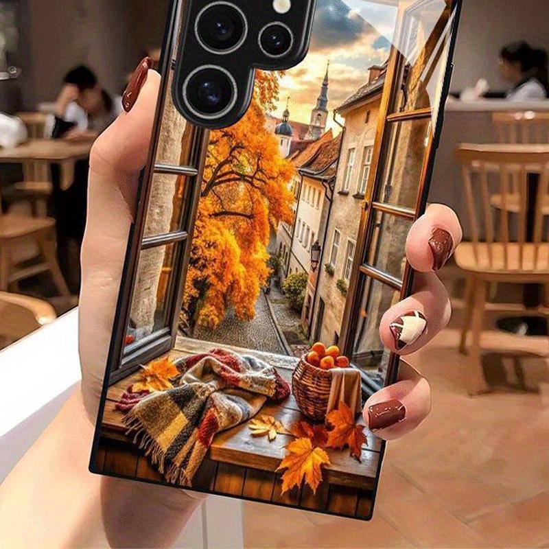 Autumn Scenery Maple Leaves Pattern Tempered Glass Phone Case For Samsung Galaxy S23 S24 S25 S26 Ultra Plus FE Shockproof Cover