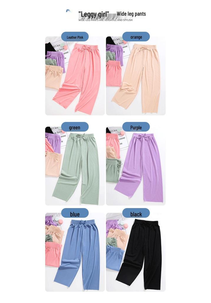 Calça Cropped de Perna Larga de Seda Gelada Repelente de Mosquitos de Verão para Meninas Mais Velhas 2026