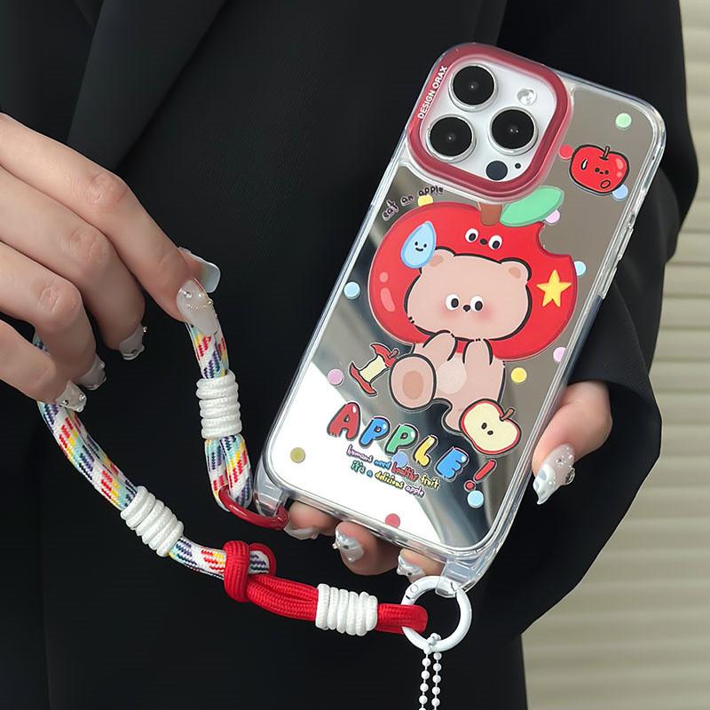 Mirror Anti-theft Lanyard Phone Case Compatible and Suitable for iPhone15 14 13 12 11promax Apple Bear