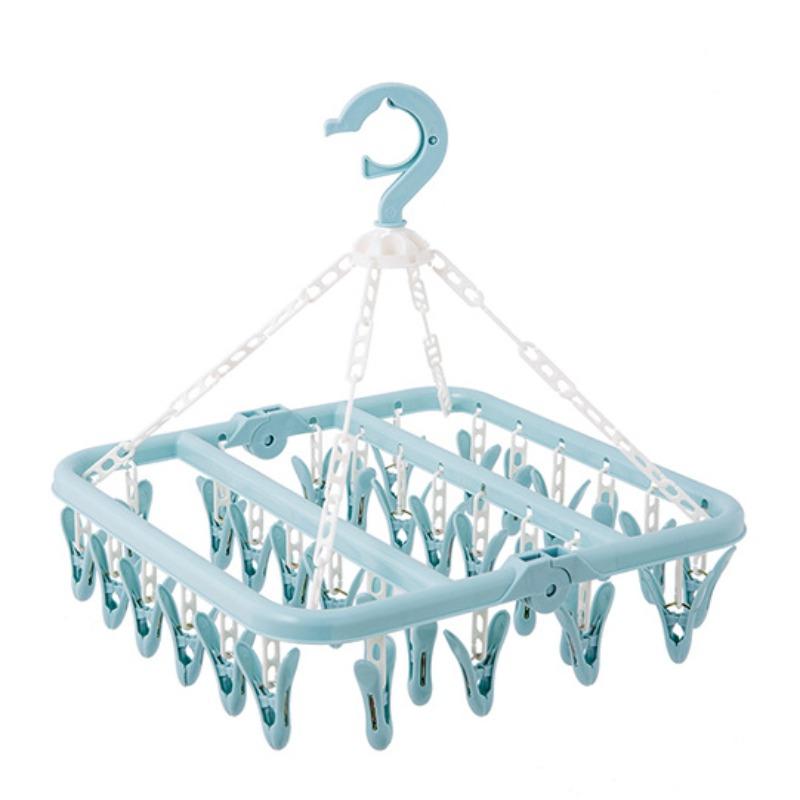 32 Clip Folding Clothes Hanger Children's and Adult Plastic Clothes Drying Hanger Home Windproof Sock Underwear Drying Hangers