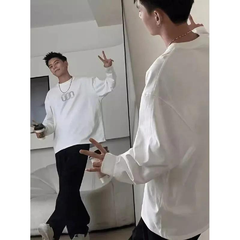 

Свитшот Черный Круглый вырез Хлопок Футболка с длинным рукавом Мужская Внутренняя Базовая Рубашка Осень и Зима Удобный Пуловер S белый