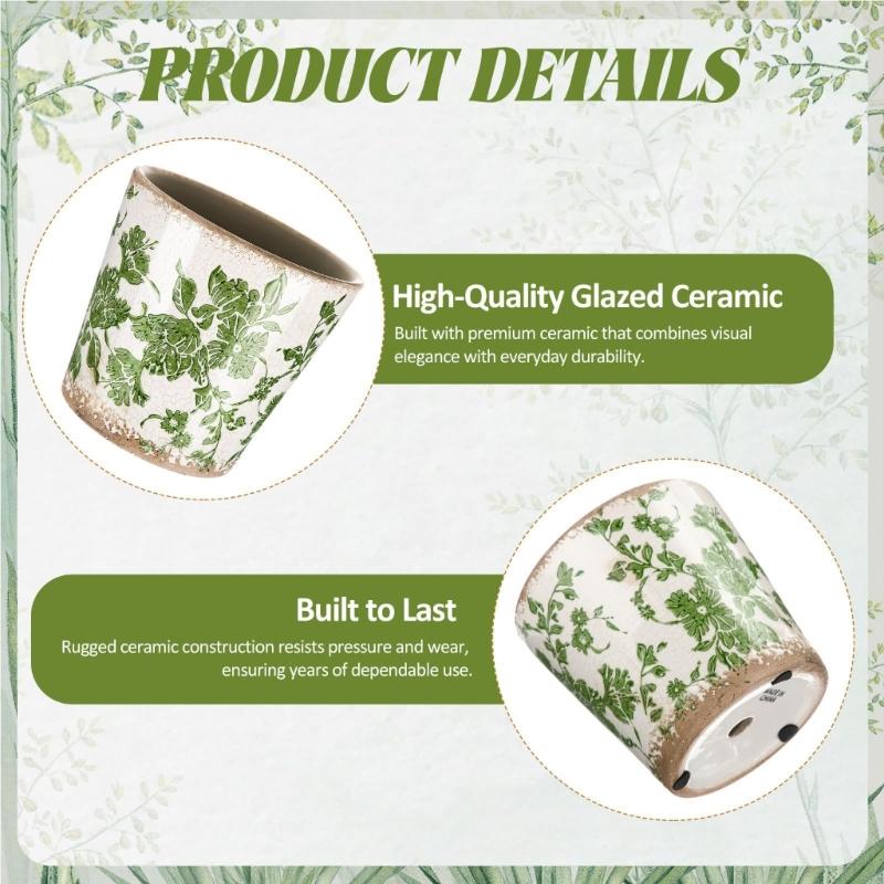 Retros Ceramic Planter Featuring Drainage Holes For Healthy Plant Growth Elegant For Home Office Indoor Outdoor Use