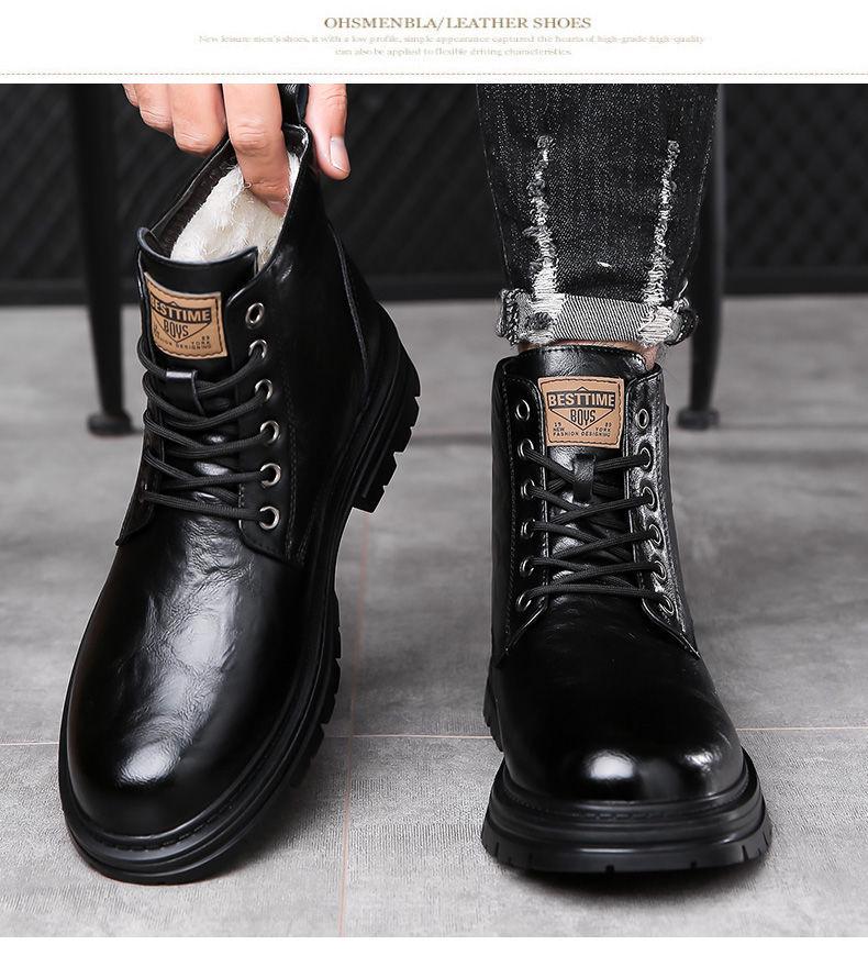 Men's Genuine Leather Martin Boots: High-Top Winter Business Casual with Wool Lining