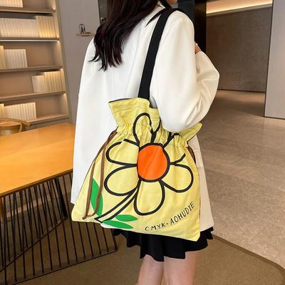 Women  Printed Canvas Bag Teachers' Day Student Shoulder Bag Fashion Handheld Shopping Bag Foreign Trade