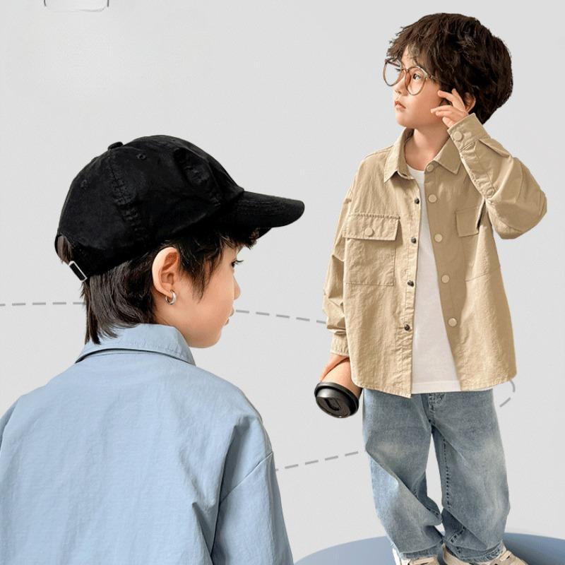 Spring and Autumn Boys New Loose Casual Solid Color Outer Shirt