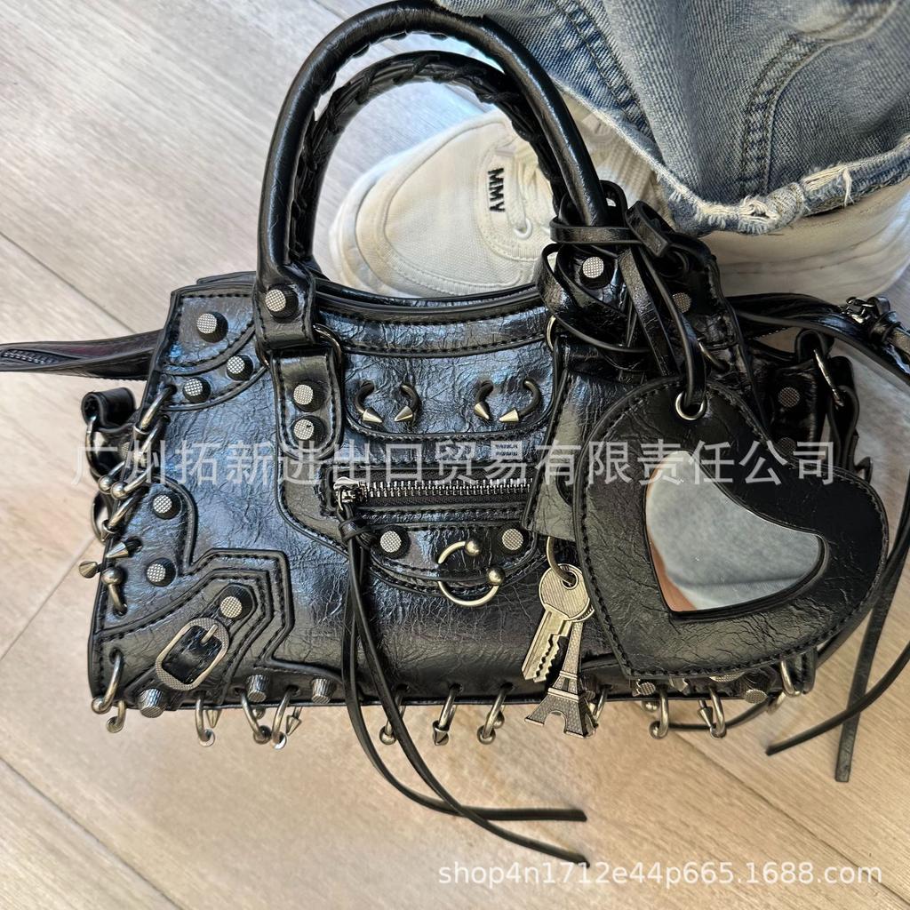 Trendy Rhinestone Tassel Crossbody Motorcycle Bag for Women