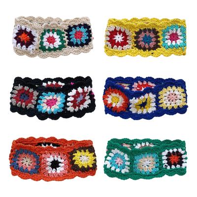 Crochet Colorful Bandana Knitted Hair Kerchief Tie Back for Head Wrap Color Matching Pastoral Turban for Girls Photo Pro