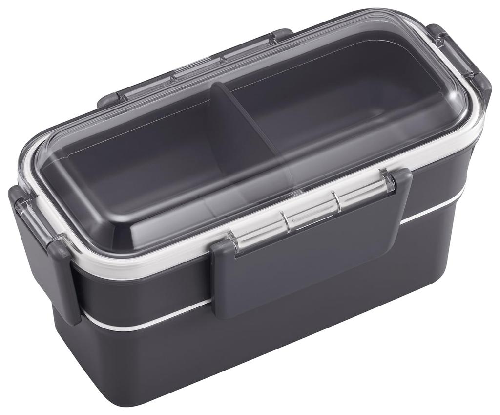 OSK Bento Box Lunch Box with Calm Charcoal Color Made In Dishwasher and Microwave Safe PCW-700S, Two-Tier Dividers, 700ml, (CMC No.3), Japan,