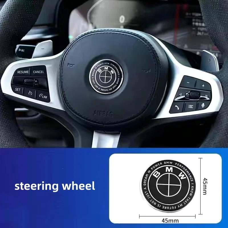 1pcs-45mm Suitable for BMW 50th Anniversary KITH Thunder Joint Style 45mm Interior Steering Wheel Logo Sticker Badge.