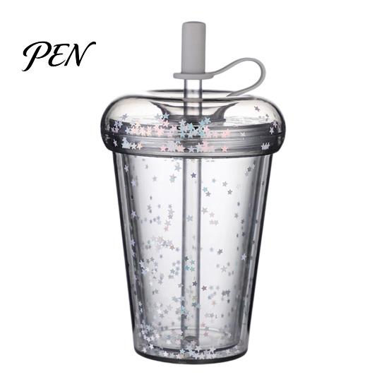 Handheld Drinkware for Campus Transparent Straw Cup, with Sequins Decor And Leak Proof Cute Milk Tea Cup Girls Lid, Reusable Plastic Sippy Students